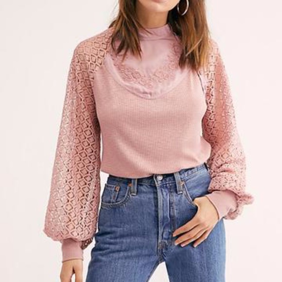 NWT Free People Sweetest Thing Thermal Top in Rose - Picture 1 of 6